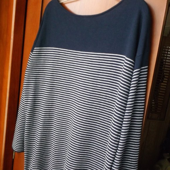 GAP Navy/White Cashmere poly Blend stripe tunic Sweater M - Picture 5 of 8
